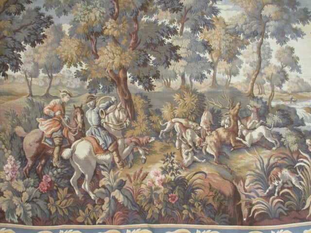 Big Game Hunt Scene French Tapestry Wall Hanging - 2