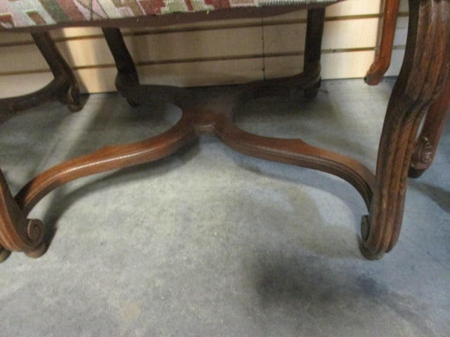 Pair of Carved Wood Tapestry Covered Library Chairs with Nail Heads - 5