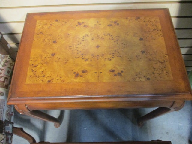 2 Piece Carved French Provencial Style Nesting Tables with Burlwood Accents - 2