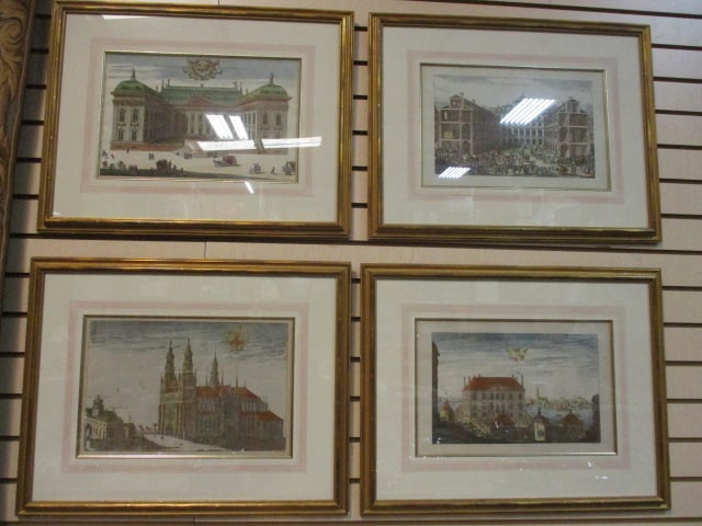Four Framed and Matted Reproduction Prints of Stockholm, Sweden Architecture Etchings (1 of 12)