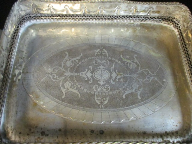 Large Vintage Castilian Imports Embossed Silverplated Serving Tray - 3