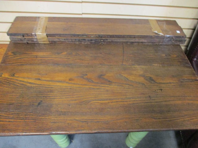 Antique Oak Farm Table with Painted Green Turned Spindle Legs - 2