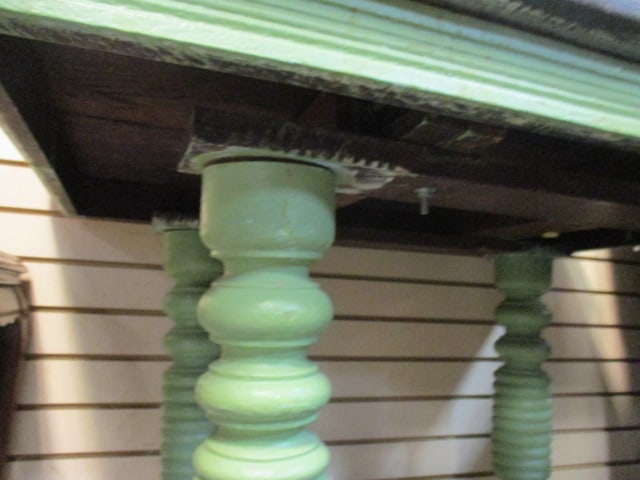 Antique Oak Farm Table with Painted Green Turned Spindle Legs - 4