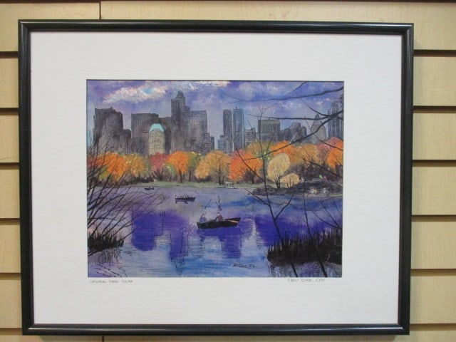 Pencil Signed and Dated "Central Park South New York City" Print of Watercolor by McGee: Framed and matted 20 1/4" x 16 1/4", does not have glass