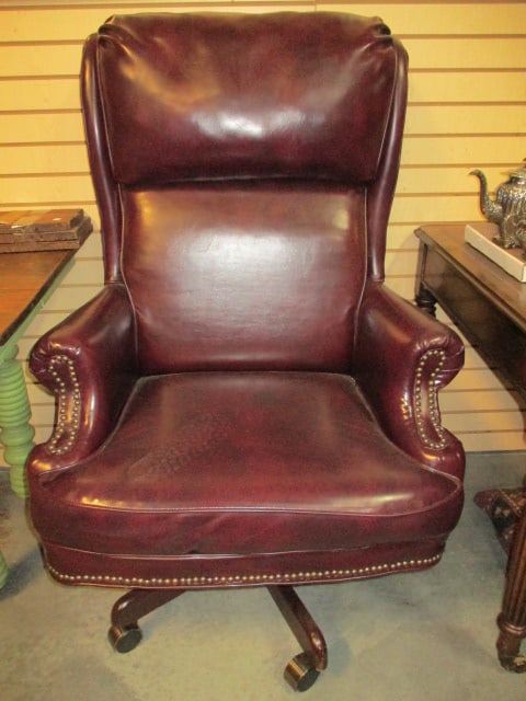 Leather Wingback Executive Office Chair with Nail Heads: 32 1/2"w, Local Pickup Only