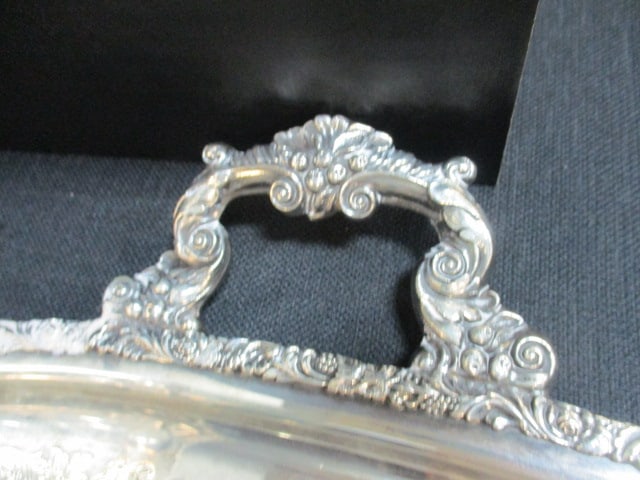 Vintage Silverplated Victorian Serving Tray and 3 Part Well and Tree Meat Platter - 2