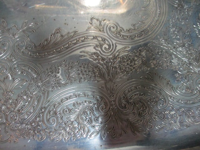Vintage Silverplated Victorian Serving Tray and 3 Part Well and Tree Meat Platter - 4