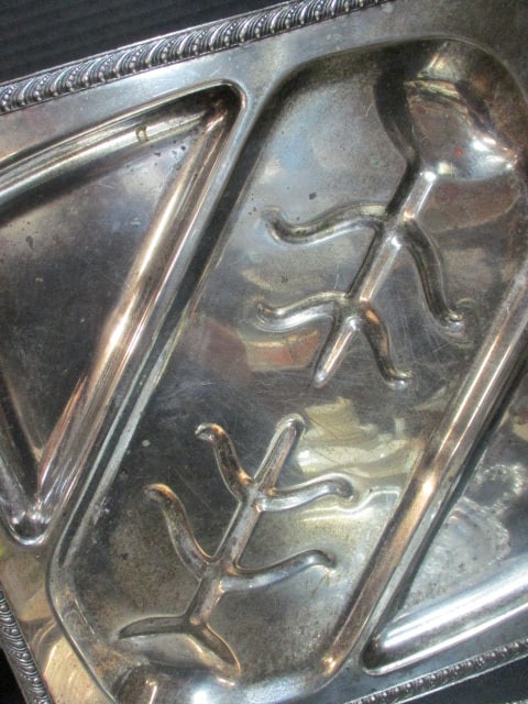 Vintage Silverplated Victorian Serving Tray and 3 Part Well and Tree Meat Platter - 9