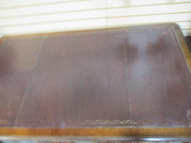 Antique Leather Top 3 Drawer Writing Desk - 2