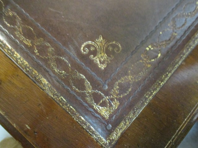 Antique Leather Top 3 Drawer Writing Desk - 3