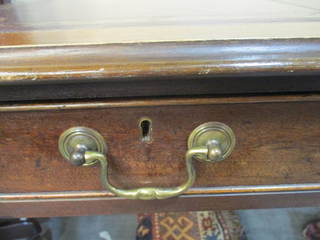 Antique Leather Top 3 Drawer Writing Desk - 5
