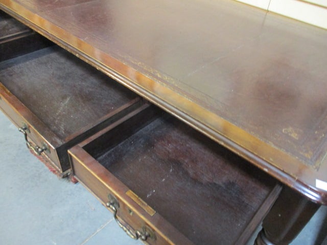 Antique Leather Top 3 Drawer Writing Desk - 6