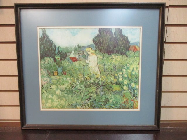 Framed and Matted Reproduction Print of Vincent Van Gogh's "Marguerite Gachet in the Garden": 24 1/2" x 21 3/4"