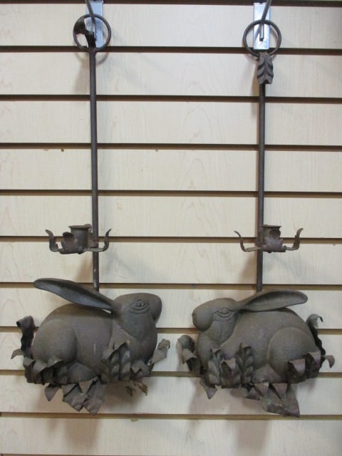 Pair of Cast Metal Rabbit Candle Sconces: 23"h, some weathering, Local Pickup Suggested