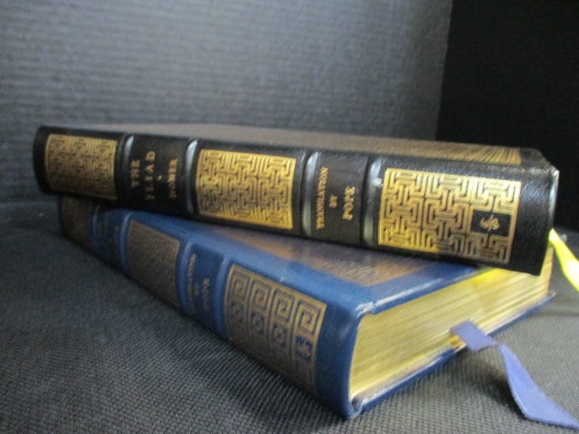 Two Eastman Press Leather Bound Classic Works of Literature: "The Iliad" and "The Odyssey" by Homer. Books copyrights range from 1960-80's