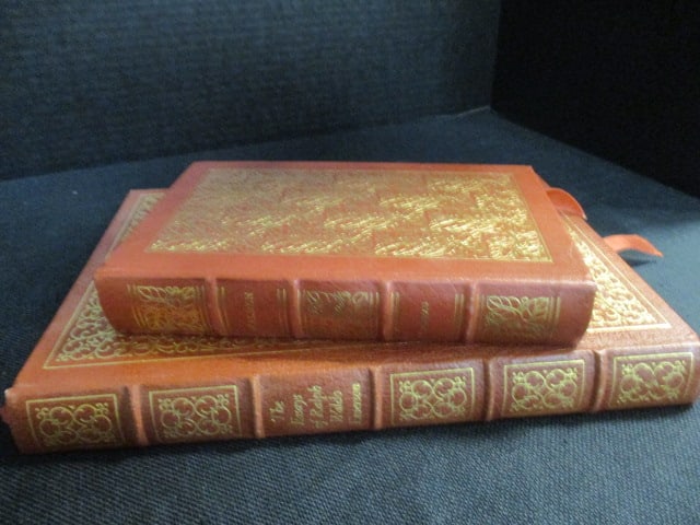 Two Eastman Press Leather Bound Classic Works of Literature: "Walden or Life in the Woods" by Henry David Thoreau and "The Essays of Ralph Waldo Emerson". Books copyrights range from 1960-80's