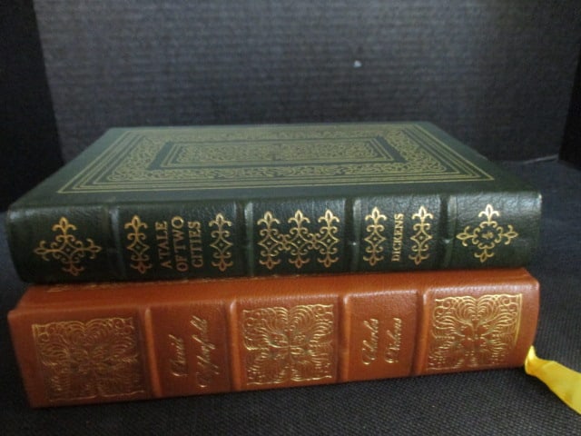 Two Eastman Press Leather Bound Classic Works of Literature: "David Copperfield" and "Tale of Two Cities" by Charles Dickens "Books copyrights range from 1960-80's