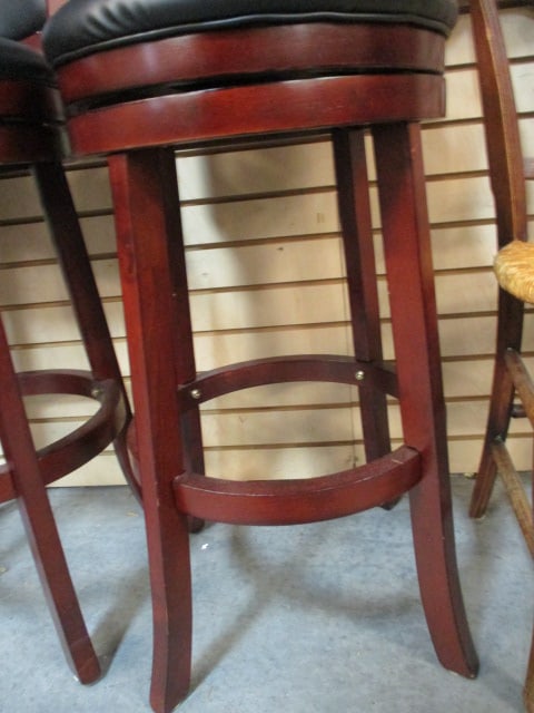 Pair of Leather Seat Swiveling Bar Chairs - 2