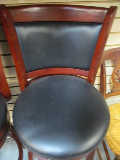 Pair of Leather Seat Swiveling Bar Chairs - 3