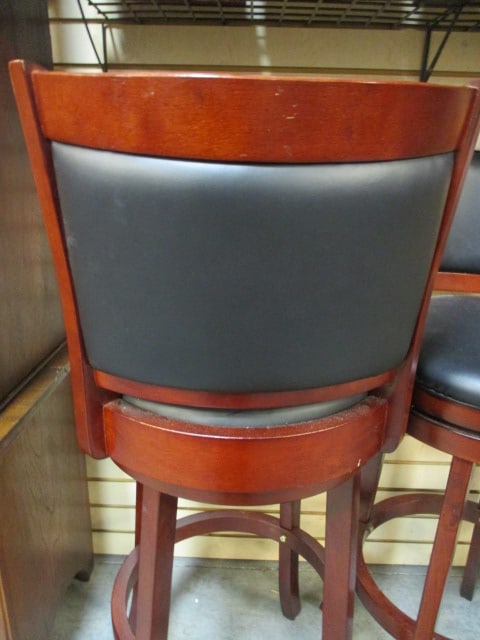 Pair of Leather Seat Swiveling Bar Chairs - 4