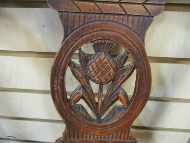 Four Vintage Pineapple Medallion Back Splat Tiger Oak Side Chairs with Rush Seats - 4