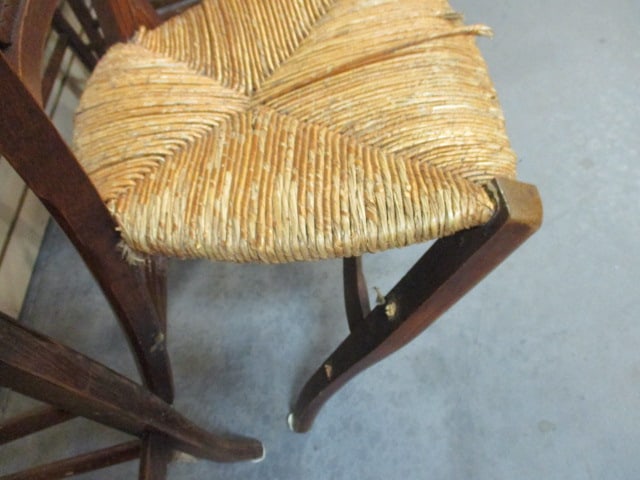 Four Vintage Pineapple Medallion Back Splat Tiger Oak Side Chairs with Rush Seats - 8