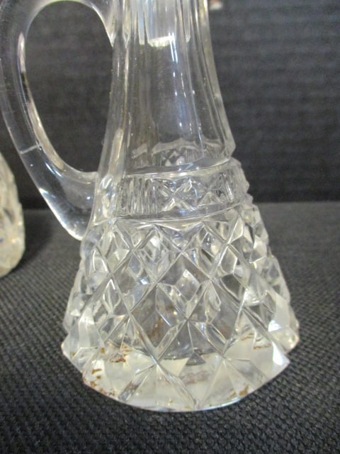 Vintage Crystal Cruet and Inkwell Bottle with Brass Neck Ring - 2