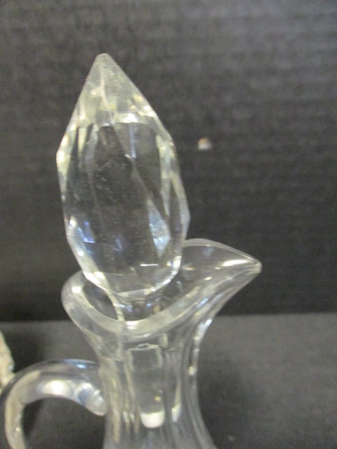 Vintage Crystal Cruet and Inkwell Bottle with Brass Neck Ring - 3