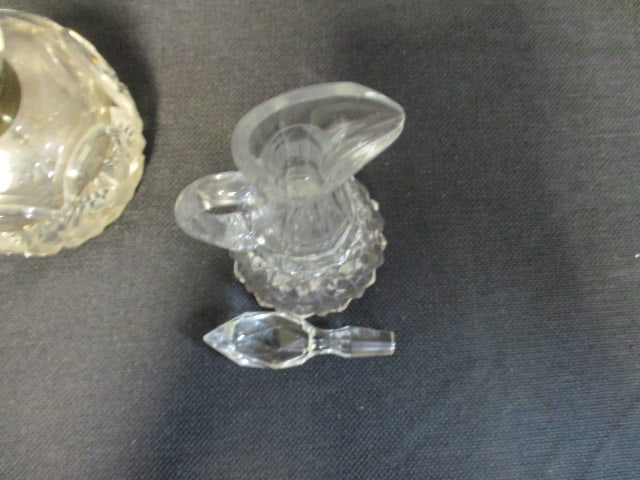 Vintage Crystal Cruet and Inkwell Bottle with Brass Neck Ring - 4