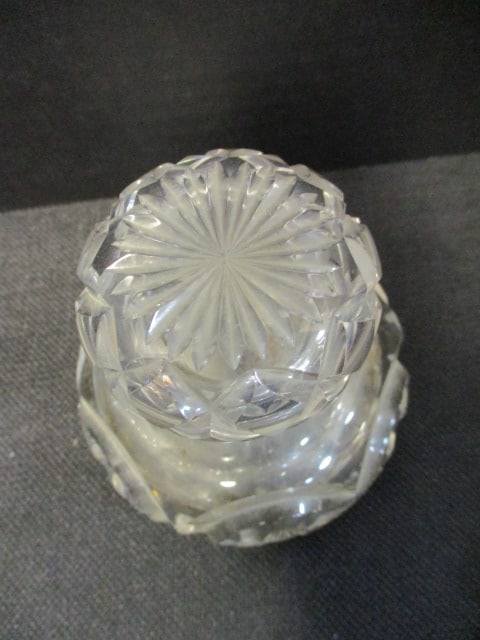Vintage Crystal Cruet and Inkwell Bottle with Brass Neck Ring - 6