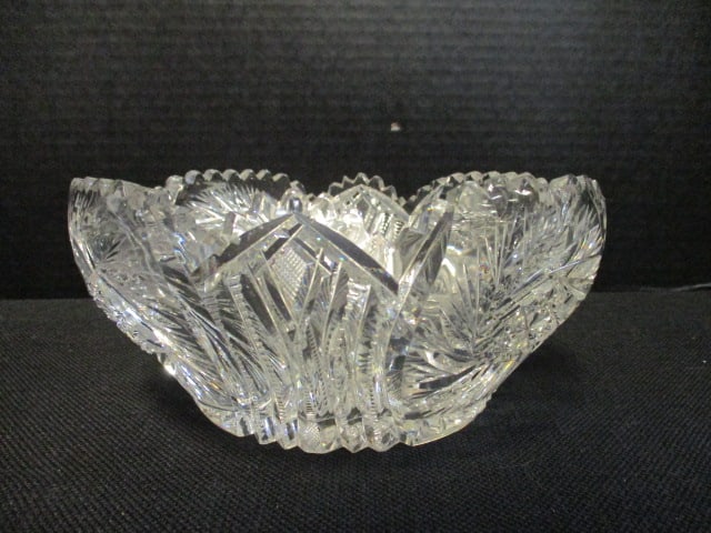 Hobstar Cut Crystal Bowl: 8"dia x 3 3/4"h, chip on one point and few flea bites