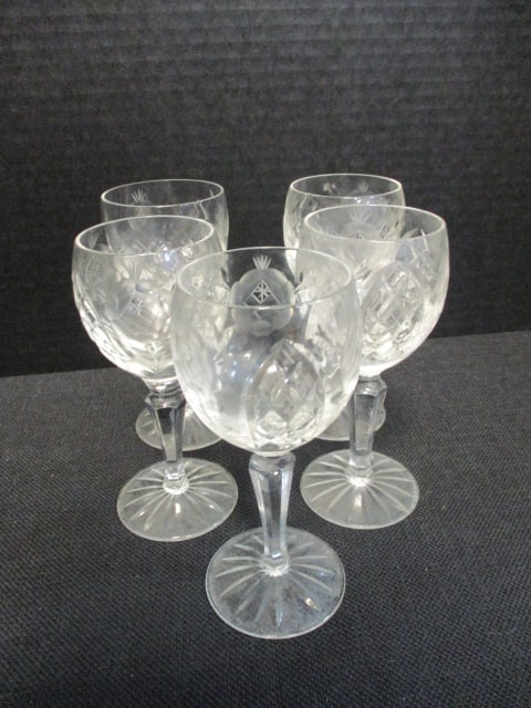 Five Etched Crystal Port Wine Stems: 5 1/2"h
