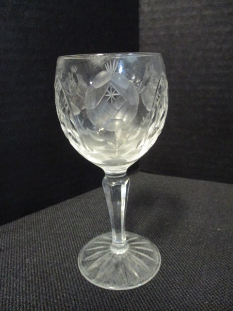 Five Etched Crystal Port Wine Stems - 2