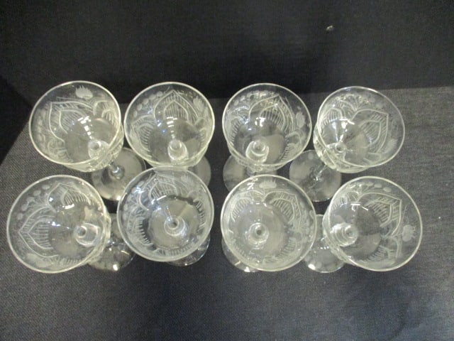 Eight Etched Crystal Port Wine Stems - 2