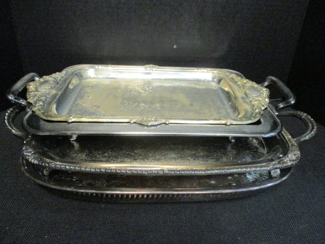 Four Vintage Silverplated Rectangular Trays: Webster-Wilcox, FB Rogers, etc.