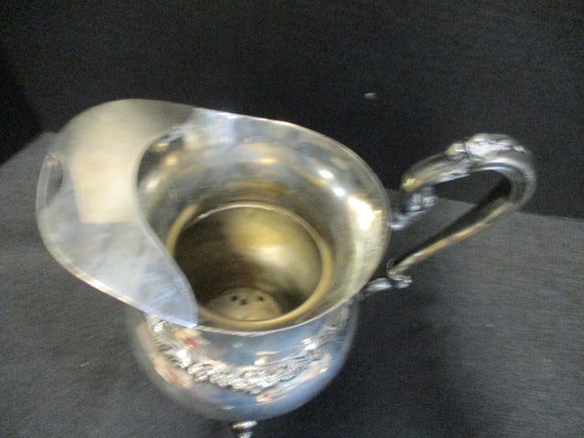Vintage Victorian Style Silver on Copper Footed Pitcher with Ice Lip - 4