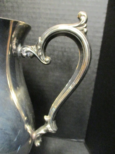Matching Pattern Silverplated Creamer, Sugar Bowl and Two Footed Pitchers with Ice Lips - 3