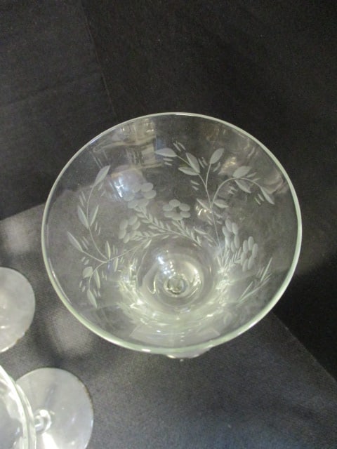 Elegant Glass Etched Crystal Champagnes and Wine Glasses - 6