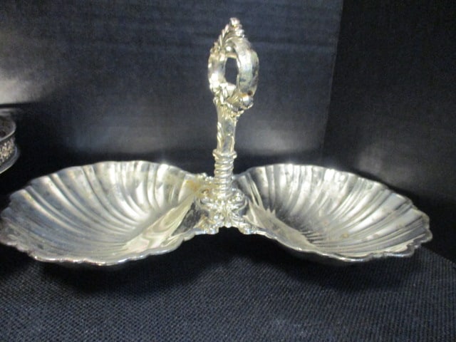 Silverplated Tiered Snack Tray, Compote, Handled Shell Nut/Candy Dish and Bonbon Dish - 4