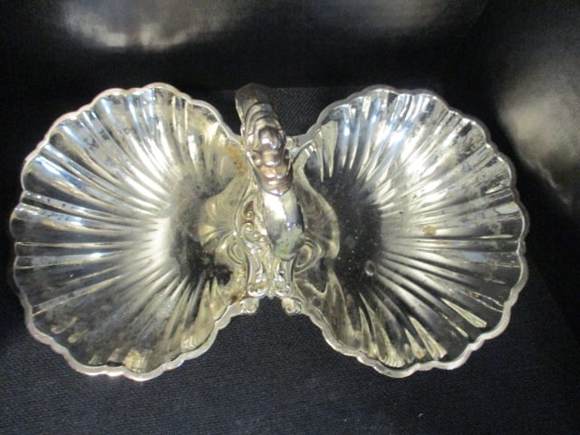 Silverplated Tiered Snack Tray, Compote, Handled Shell Nut/Candy Dish and Bonbon Dish - 5