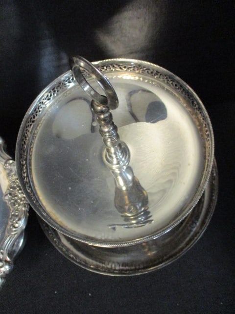 Silverplated Tiered Snack Tray, Compote, Handled Shell Nut/Candy Dish and Bonbon Dish - 7