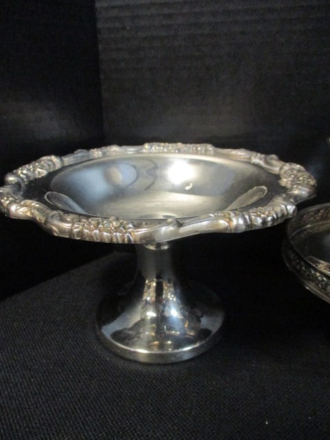 Silverplated Tiered Snack Tray, Compote, Handled Shell Nut/Candy Dish and Bonbon Dish - 8