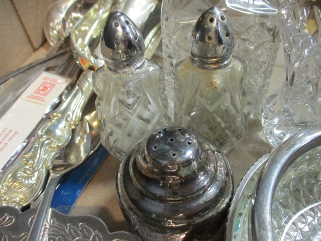 Silverplated Butter Dish, Serving Flatware, Toast Stand, Bud Vase, Shakers, Crystal Stems, etc. - 11