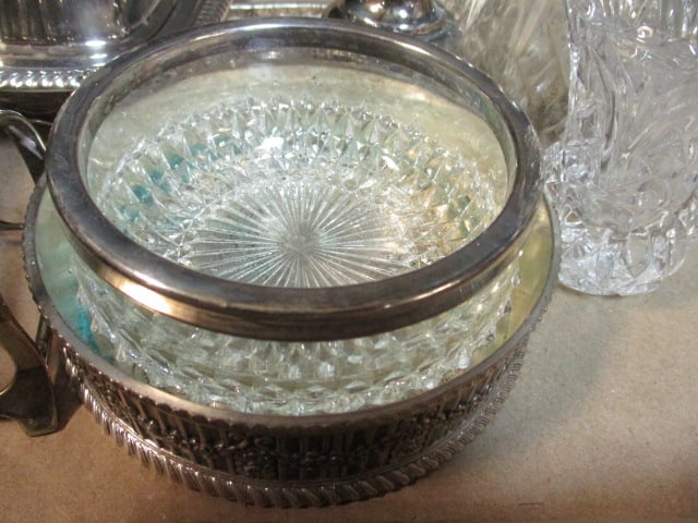 Silverplated Butter Dish, Serving Flatware, Toast Stand, Bud Vase, Shakers, Crystal Stems, etc. - 12