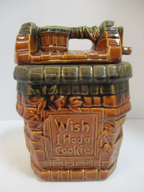 Vintage McCoy "Wish I Had A Cookie" Wishing Well Cookie Jar: 9 1/2"h, crazing