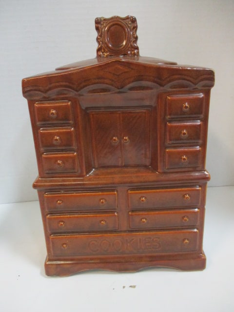 Vintage McCoy Armoire Form Cookie Jar: 11 3/4"h, crazing, lids has a few chips
