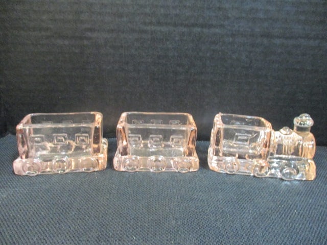 3 Piece Pink Depression Glass Train Figurine Set (1 of 5)