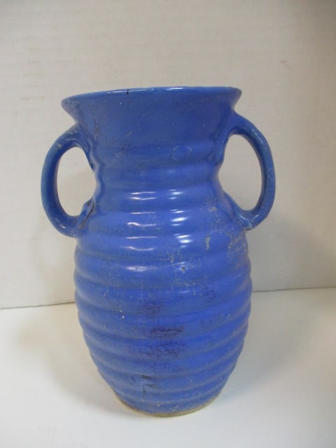 Vintage McCoy Glazed Double Handle Urn Vase: 6"h, crazing