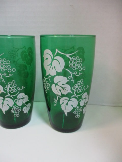 Six Libbey Green Glass Tumblers with Grapevine Motif - 2