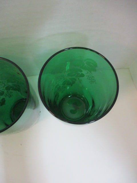 Six Libbey Green Glass Tumblers with Grapevine Motif - 3